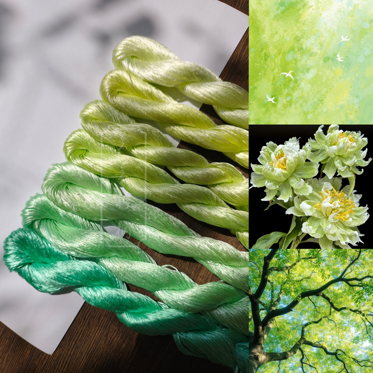 10g*7 Suzhou Embroidery Thick Filament Slightly Twisted Mulberry Silk Thread(Light Green 柳绿春烟)