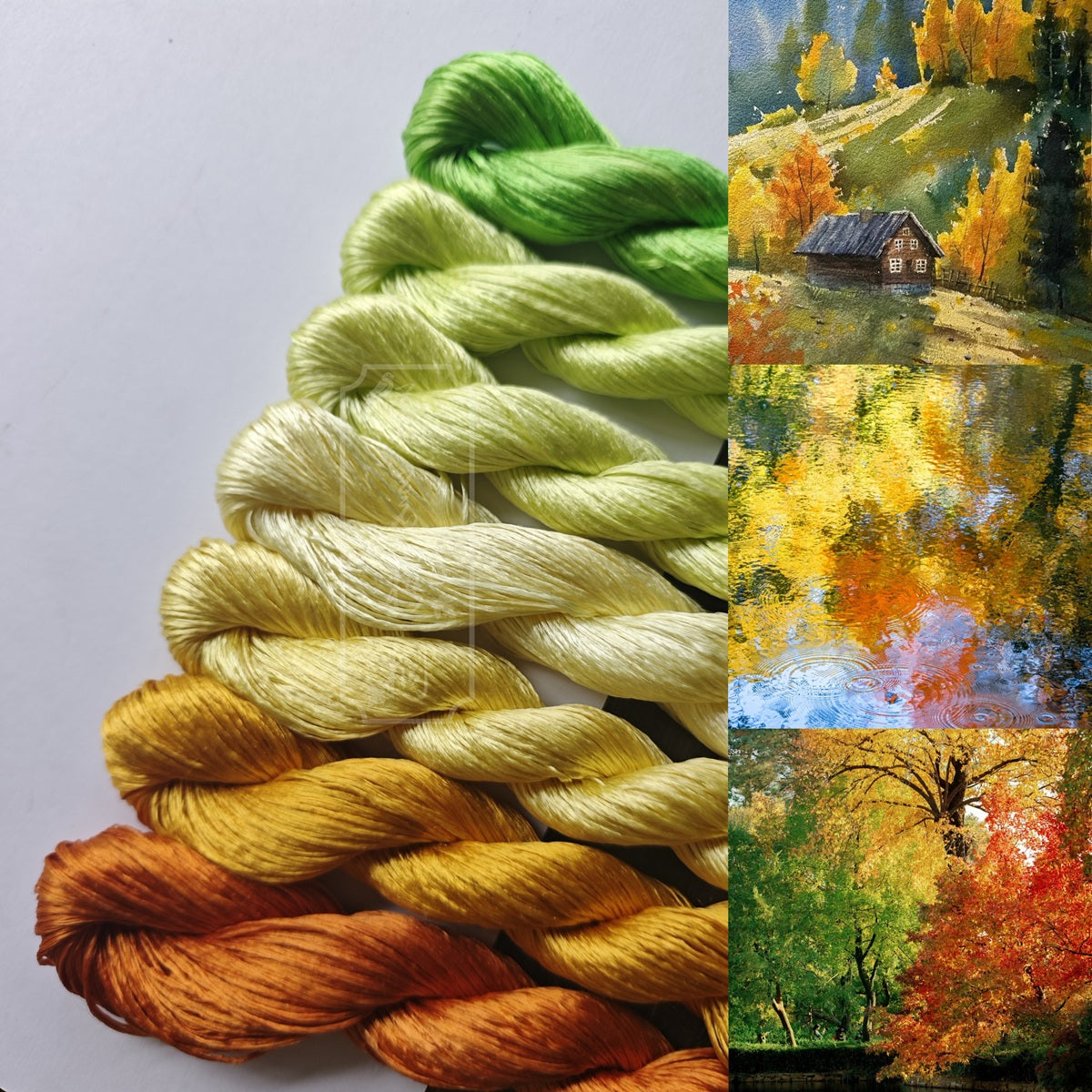 10g*7 Suzhou Embroidery Thick Filament Slightly Twisted Mulberry Silk Thread(Colorful 金风玉露)