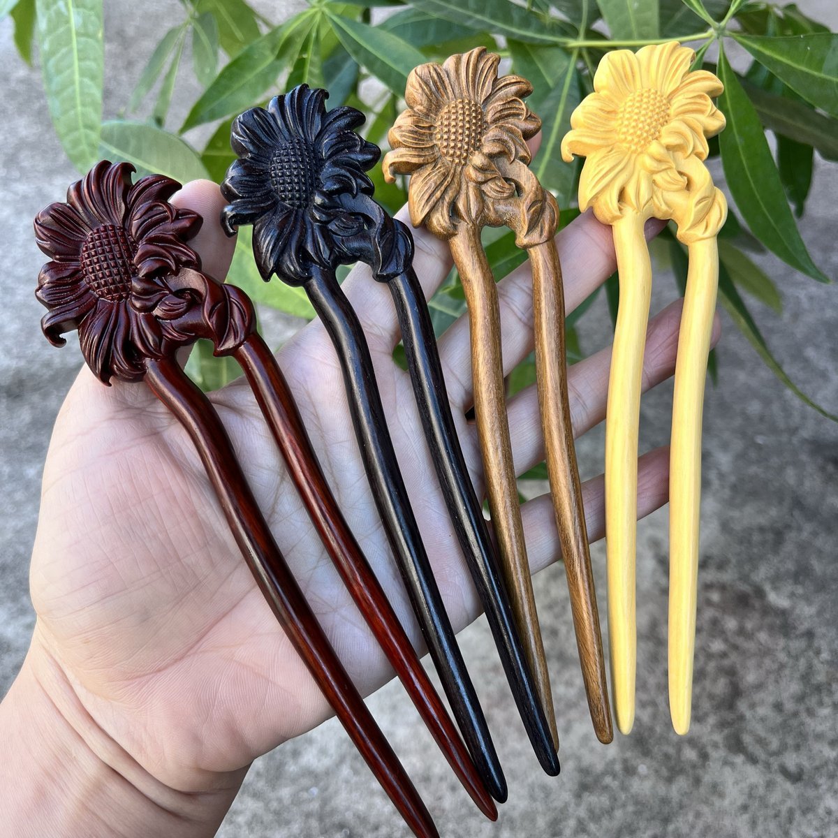 Natural Wooden Hair Stick Set - 17cm U Shape Sunflower Hairpin (向日葵)