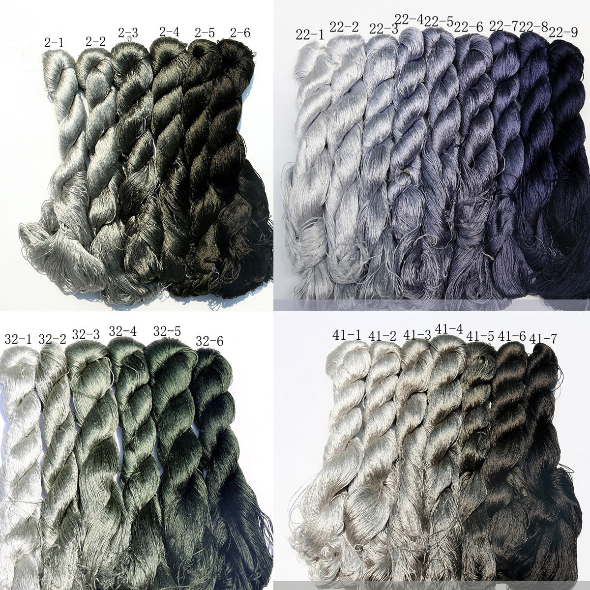 20m Suzhou Embroidery Mulberry Silk Thread(Grey and Black01 28*20m)