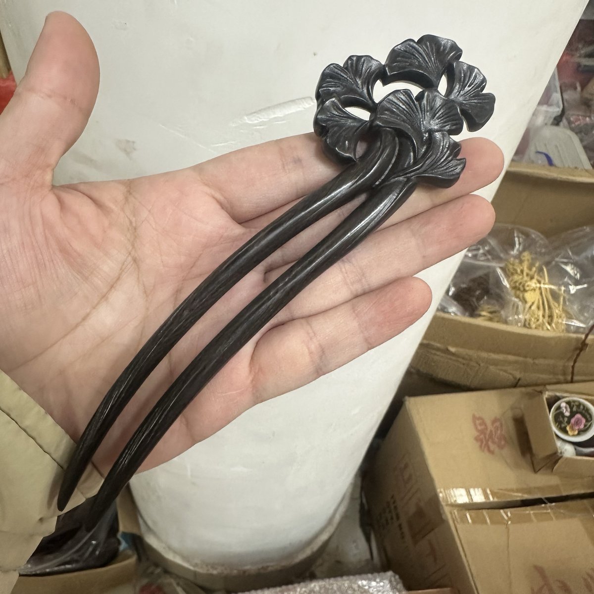 Natural Wooden Hair Stick Set - 17cm U Shape Ginkgo Leaf Hairpin (银杏叶)