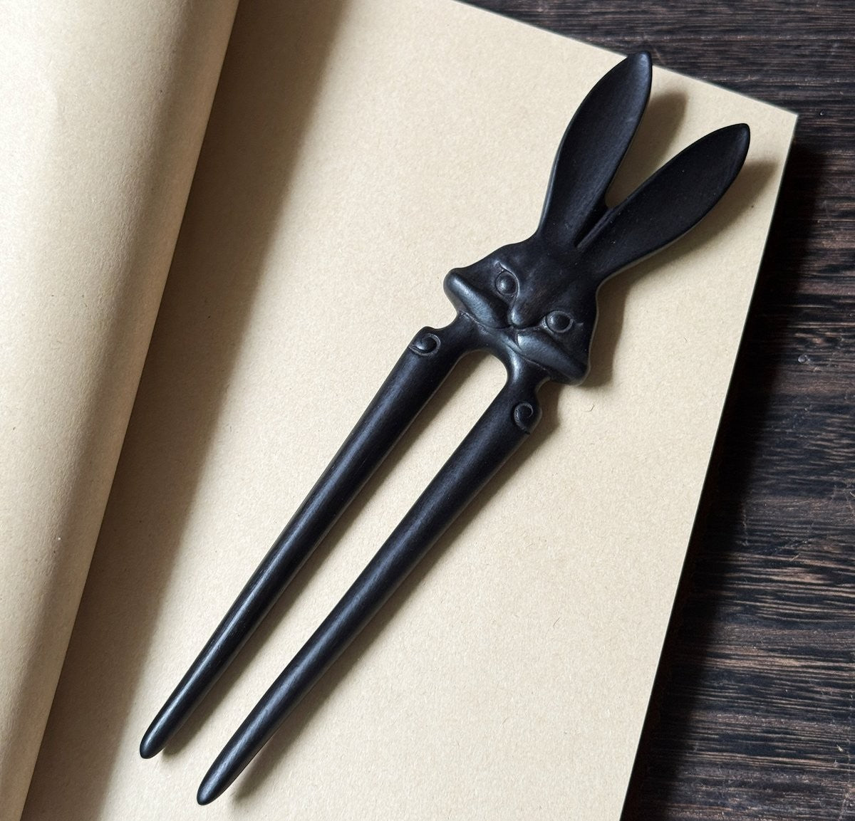 Natural African Blackwood Hair Stick - Xia Tu (Heroic Rabbit) Design #侠兔