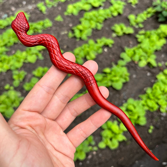 Natural Rosewood Hair Stick - 20cm Snake Design Hairpin Smooth Finish (灵蛇)