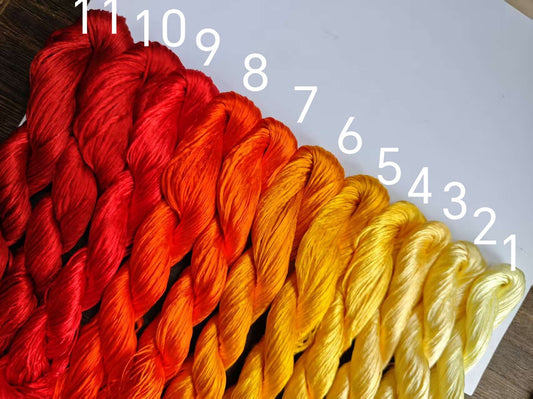 10g Suzhou Embroidery Thick Filament Slightly Twisted Mulberry Silk Thread(落日余晖 10g*11)