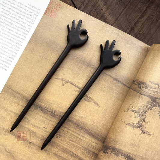 Natural African Blackwood Hair Stick - OK Gesture Design 18cm #are you