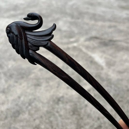 Natural Wooden Hair Stick Set - 16.5cm U Shape Swan Hairpin (天鹅)