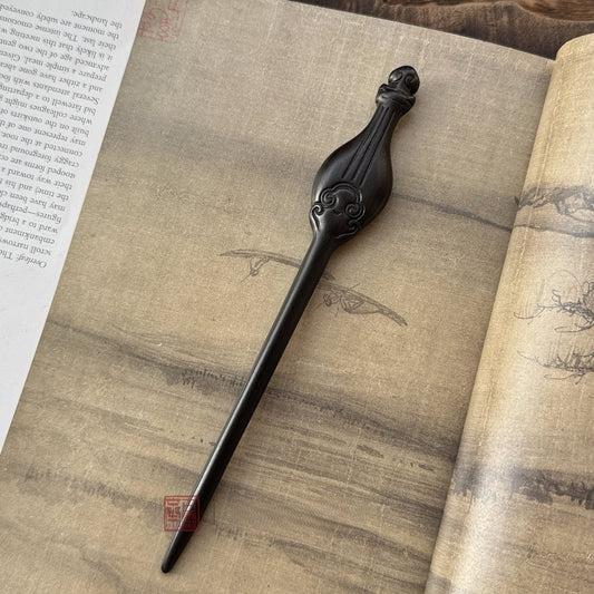 Natural African Blackwood Hair Stick Set - Boya Juexian Pipa and Guqin Designs #伯牙绝弦