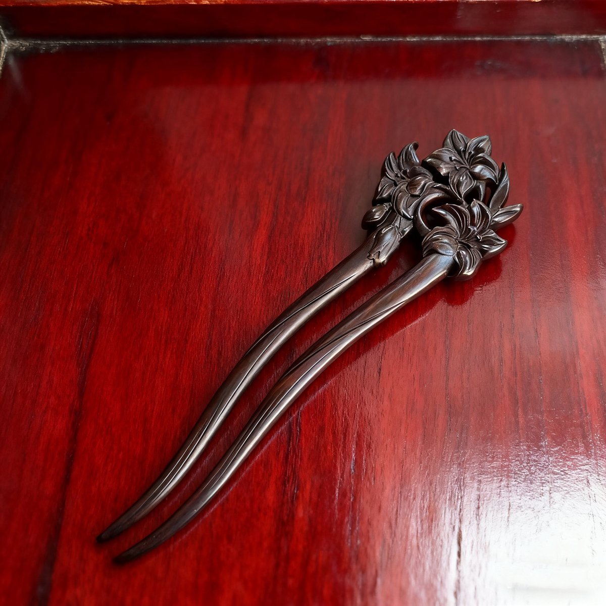 Natural Wooden Hair Stick Set - 17cm Lily Flower Hairpin (百合)