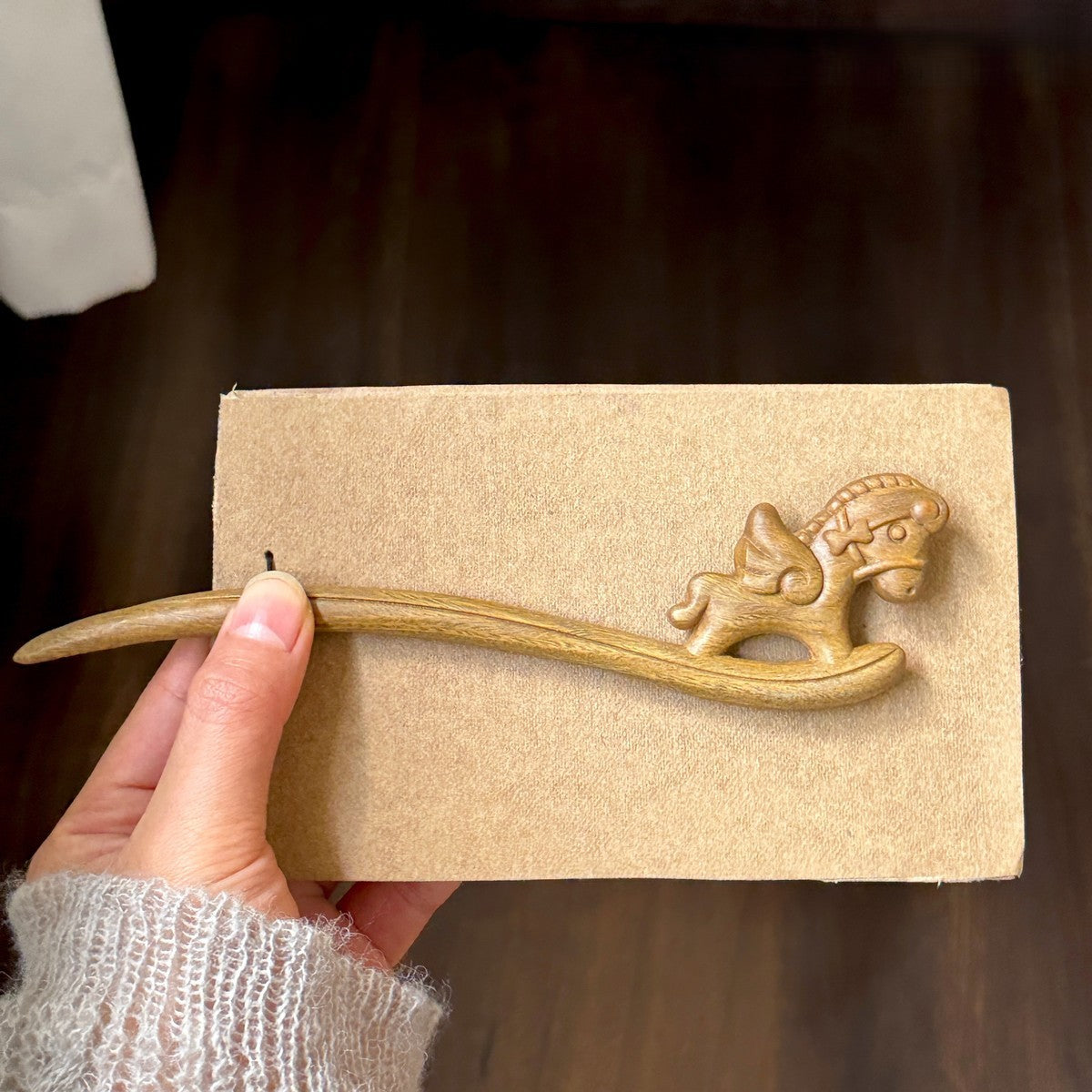 Natural Green Sandalwood Hair Stick - Rocking Horse Design Hairpin #木马