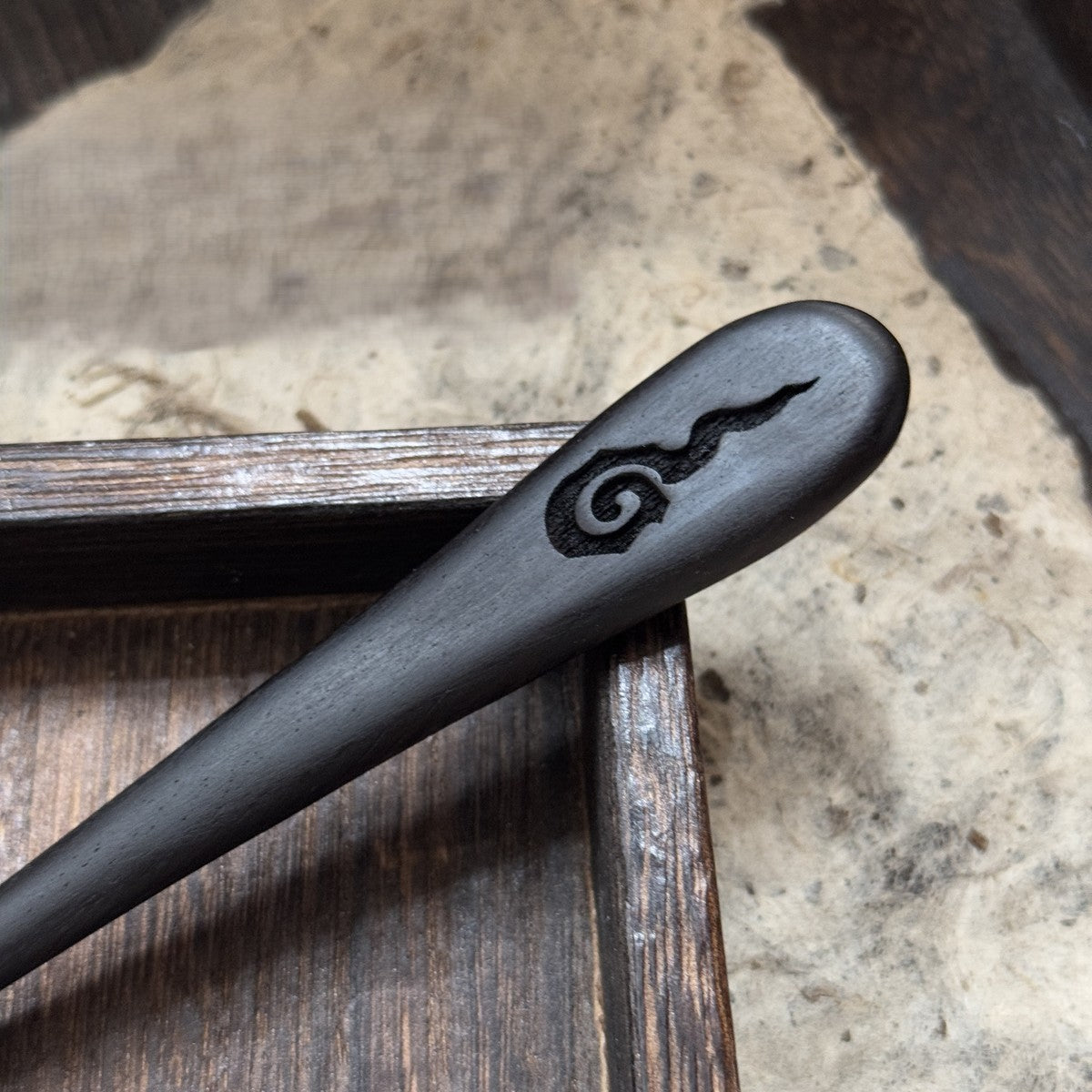 Natural African Blackwood Hair Stick - Lihuo Flame Design Hairpin #离火