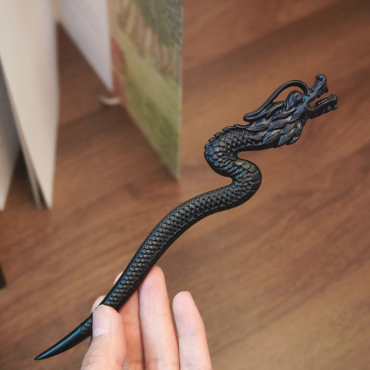 Natural Rosewood Hair Stick - Crimson Flame Dragon Design Hairpin #赤焰龙