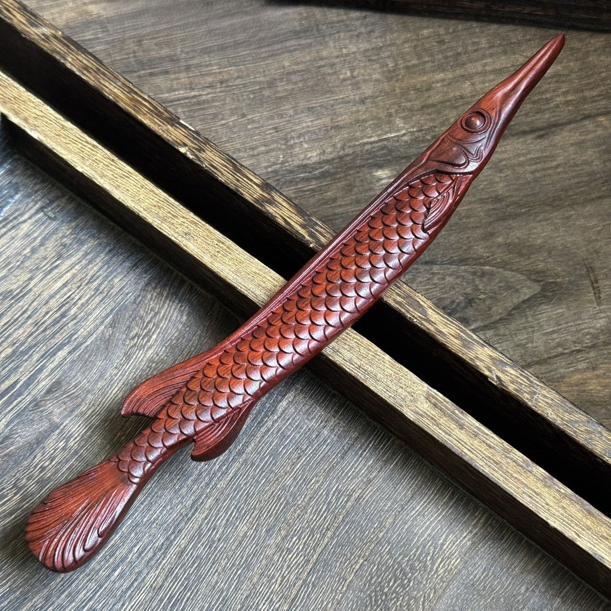 Natural African Blackwood Hair Stick - Fish Shape Design Hairpin #江风映鱼