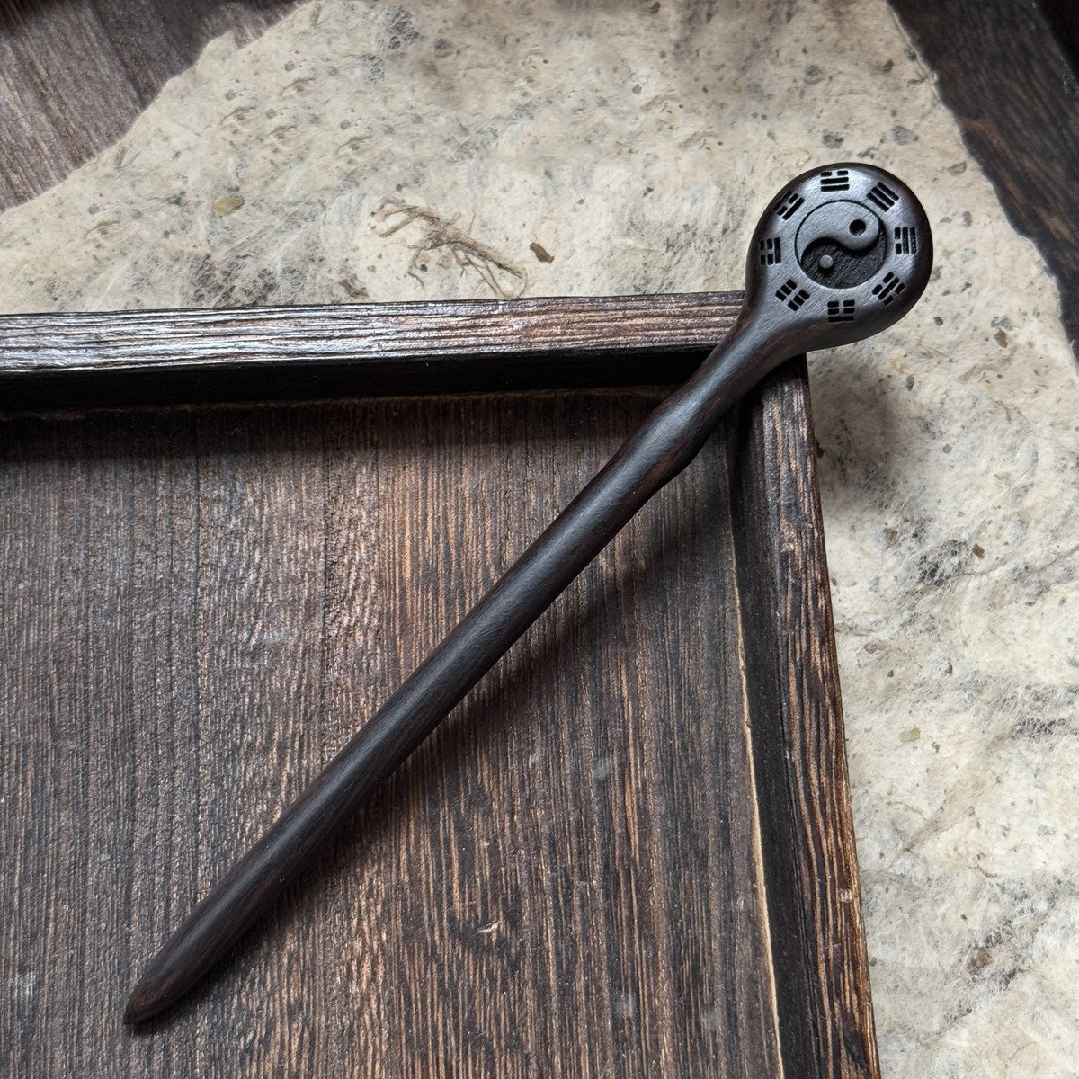 Natural African Blackwood Hair Stick - Fuxi Bagua Design Hairpin #伏羲