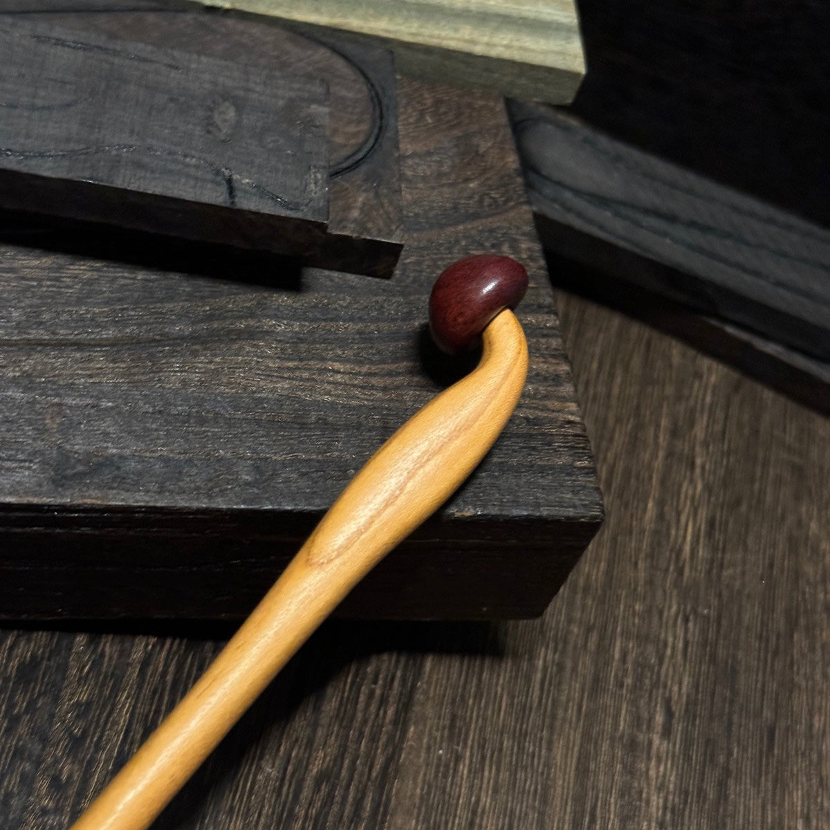 Natural Peach Wood Hair Stick - Mushroom Design Hairpin #蘑菇