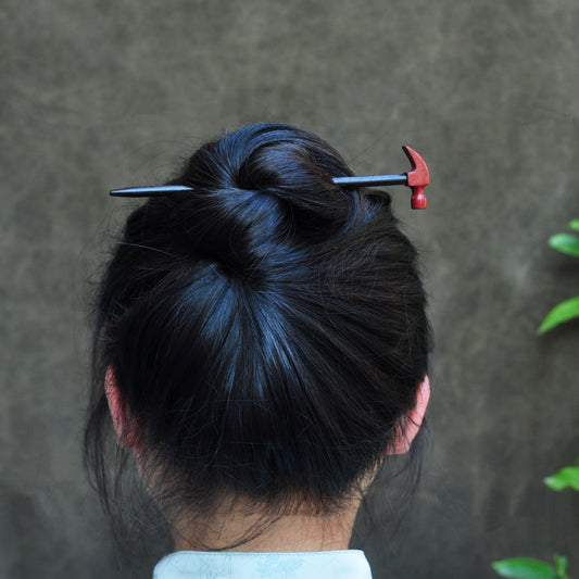 Natural African Blackwood and Padauk Hair Stick - Hammer Shape Design Hairpin #锤子