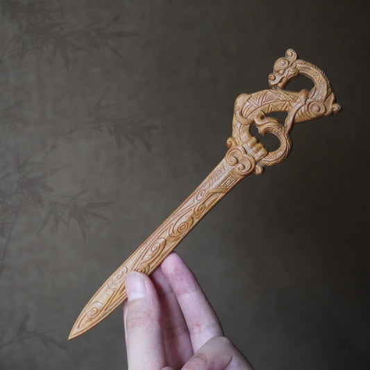 Natural African Blackwood Hair Stick - Dragon Chant Sword Design 18.8cm Hairpin #龙吟剑