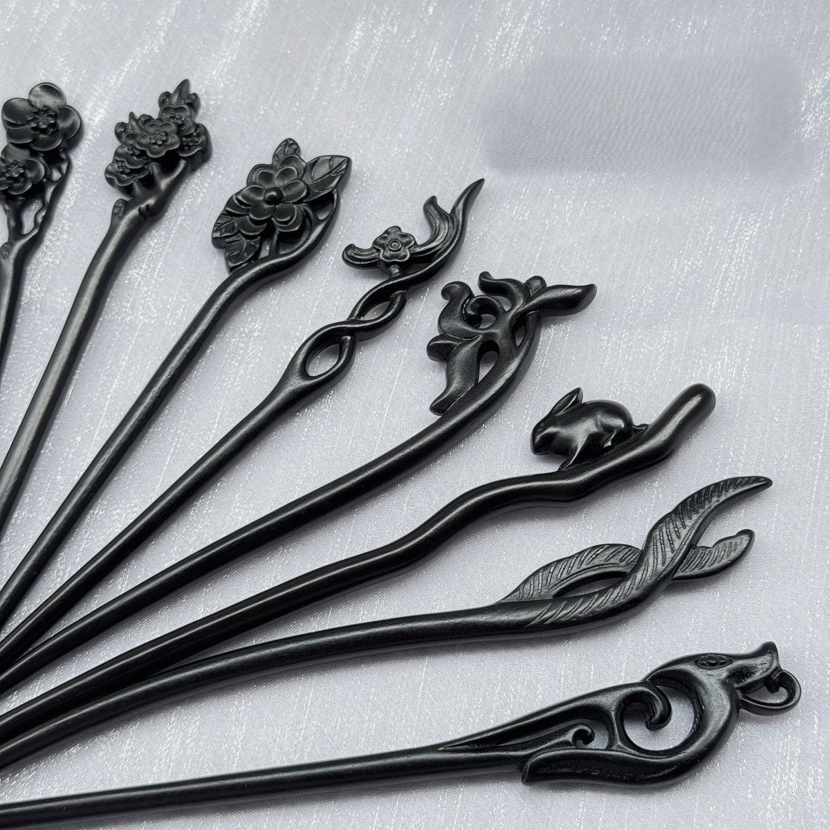 Natural African Blackwood Hair Stick Set - Handcrafted Wooden Hair Pins #紫光檀精雕