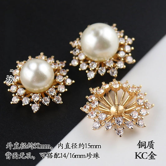 Gold Plated Copper Flower Bead Caps with Rhinestones - Flower Stamen Holders(K series)