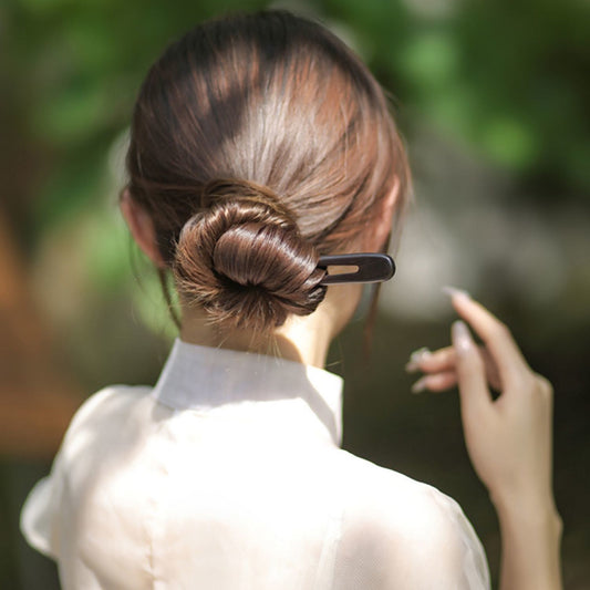 Ebony & Green Sandalwood Hair Stick – 13cm U-shaped Wooden Hair Pin for Women | Natural Fragrant Finish