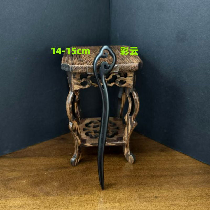 Handmade Ebony Wood Hair Stick – 15cm Natural Black Hairpin for Women