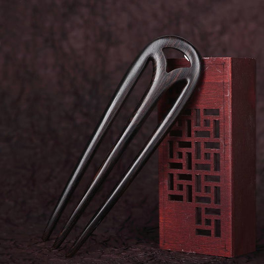 Ebony & Green Sandalwood Hair Stick – 13cm 3-pronged Wooden Hair Pin for Women | Natural Fragrant Finish