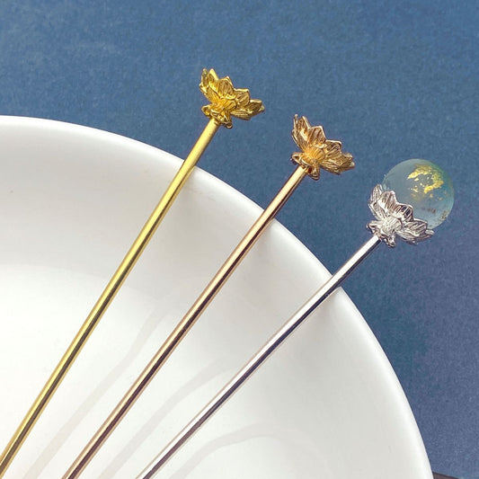 Copper Lotus Hair Stick Set – 125mm (Gold & Silver)
