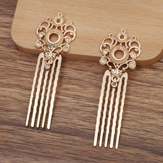 Copper 5-Prong Hair Comb – Ornate Filigree Design, 75mm