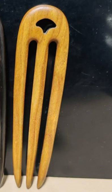 Ebony & Green Sandalwood Hair Stick – 13cm Handmade 3-pronged Wooden Hair Pin for Women | Natural Fragrant Finish