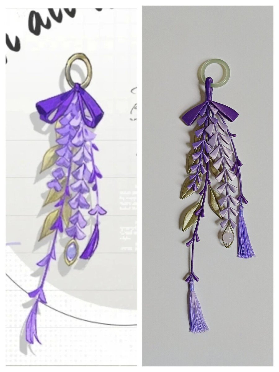 Handmade Chanhua Wisteria Pendant - Purple Cascade with Silk Tassel - Bag Charm, Home Decor & Wedding