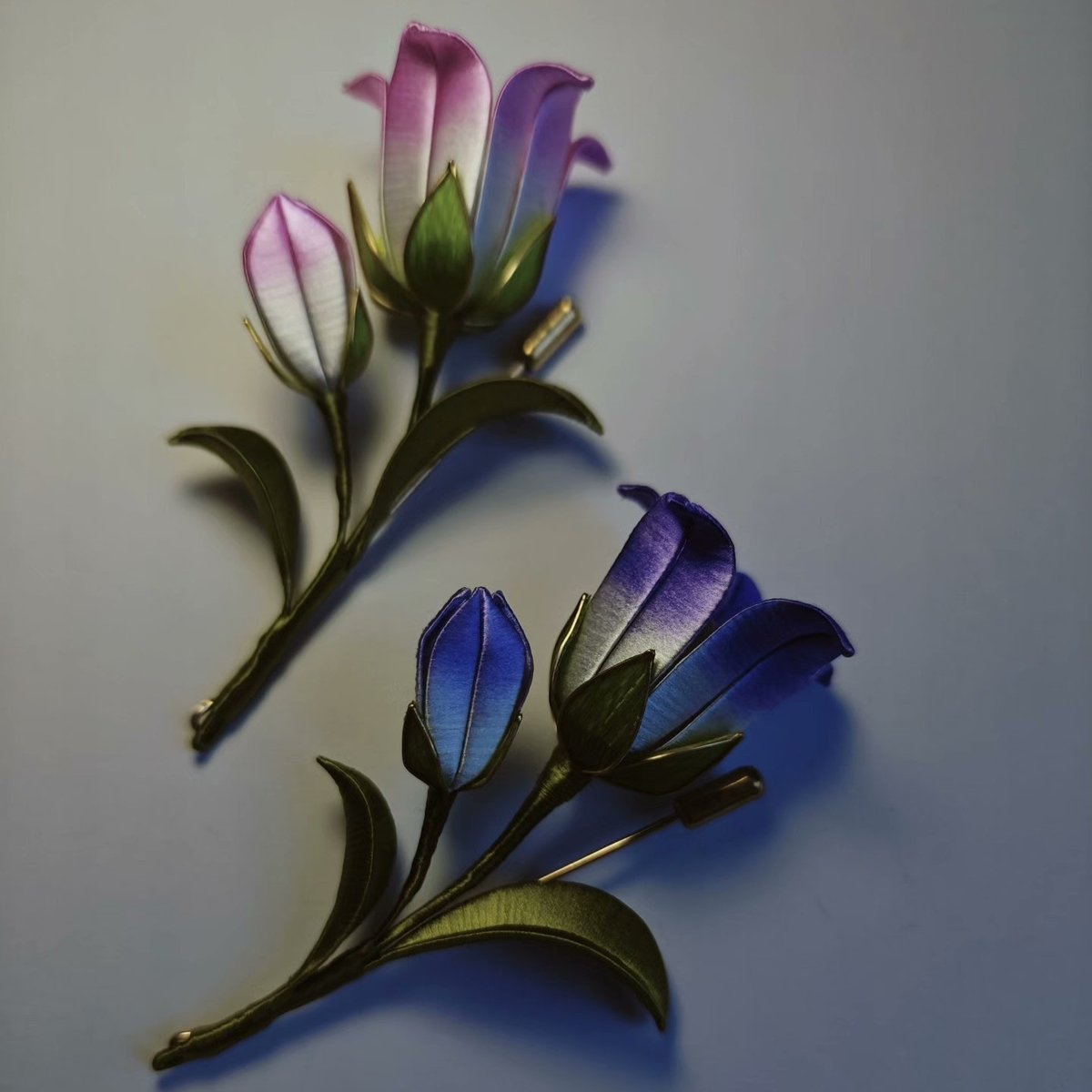 Handmade Thread-Wrapped Campanula Brooch - Artisanal Chanhua Bellflower Pin