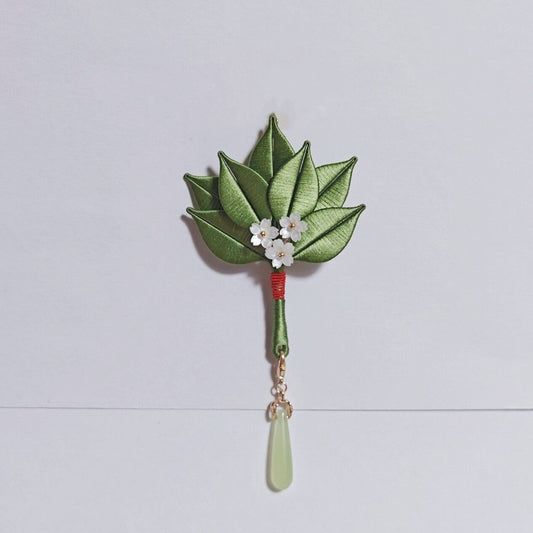 Handmade Chanhua Pomelo Leaf Pendant - Jade Ring & Tassel - Bag, Car & Home Charm