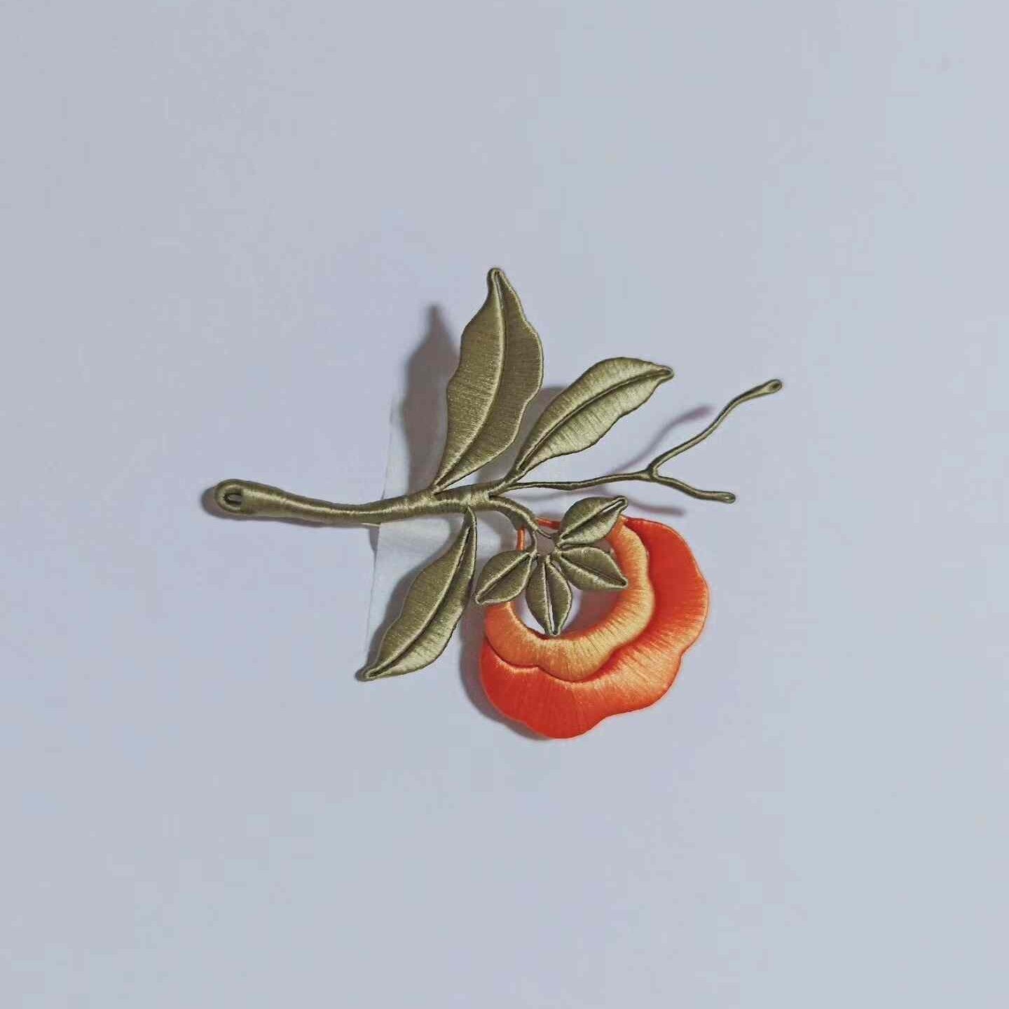 Handmade Chanhua Persimmon Brooch - Botanical Branch Design