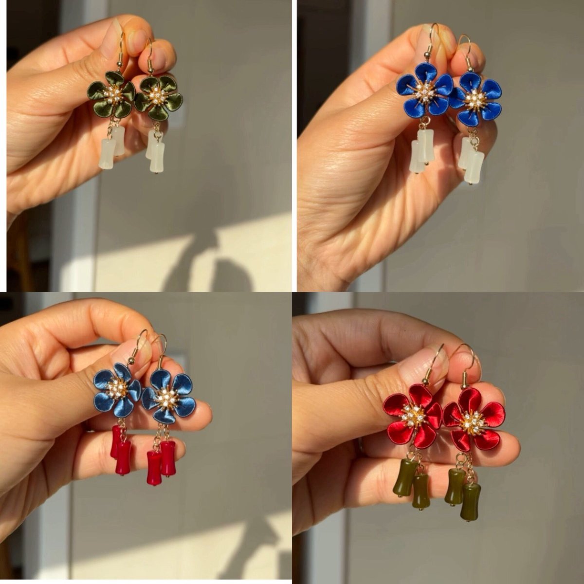 Handmade Chanhua Red Plum Blossom Earrings - Red Flower Drop Earrings