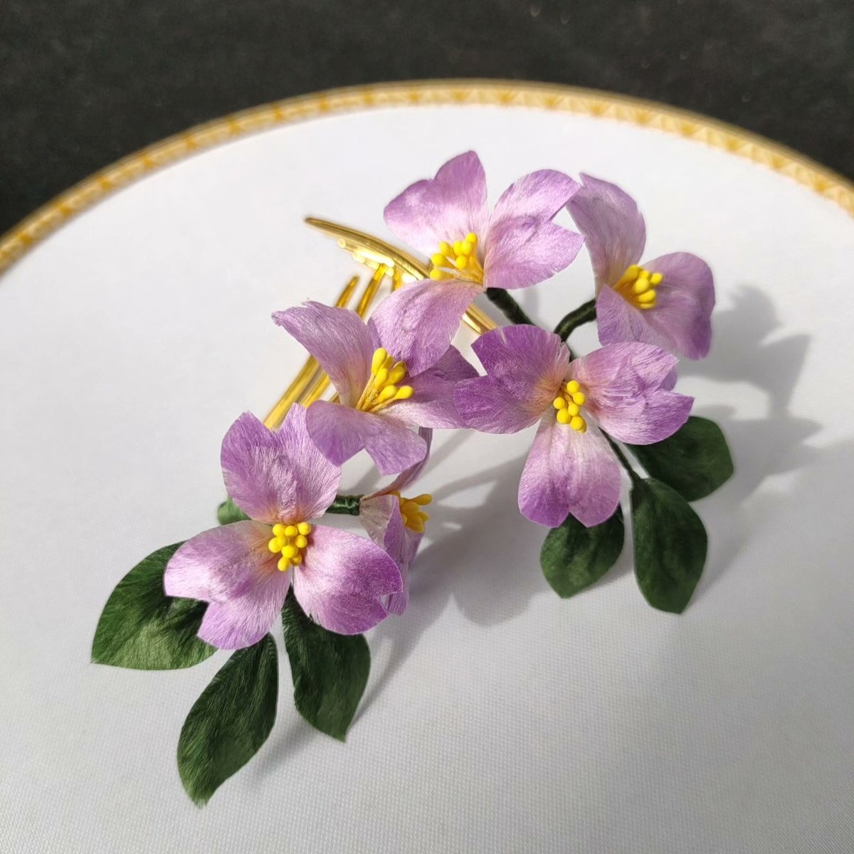 Handmade Violet Ronghua Hair Comb - Artisanal Silk Floral Headpiece