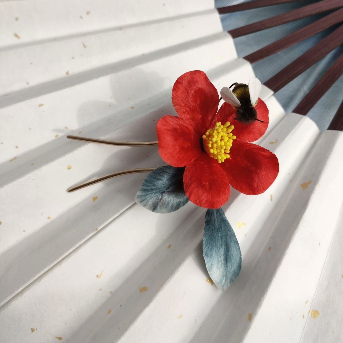 Handmade Red Camellia Ronghua Hairpin - Artisanal Silk Floral Headpiece