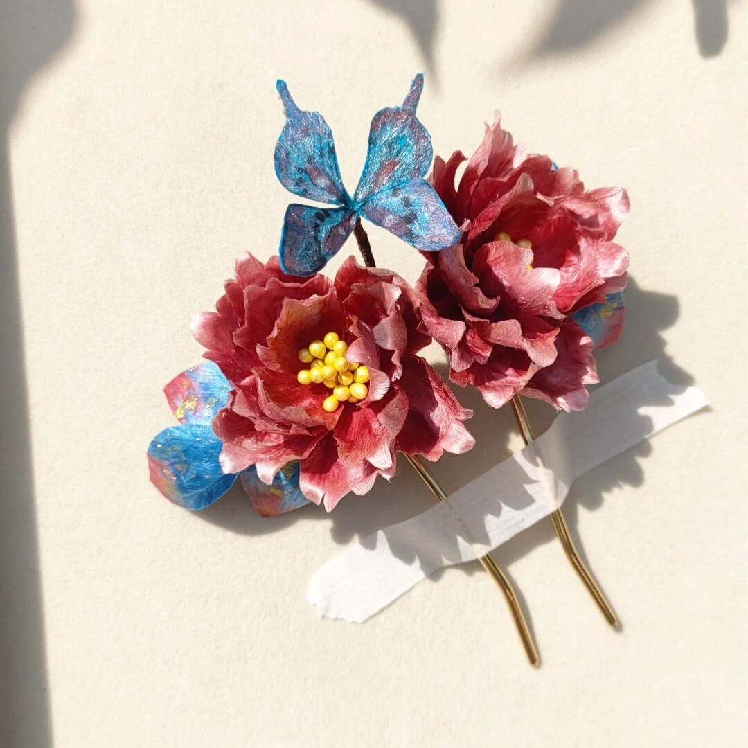 Handmade Double Peony Ronghua Hairpin - Artisanal Silk Floral Hair Accessory