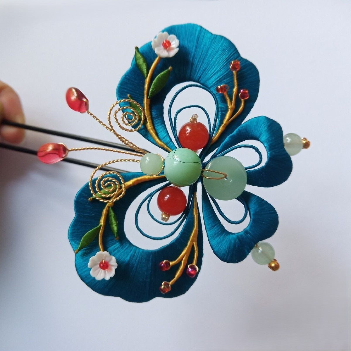 Handmade Thread-Wrapped "Multi-Treasure" Butterfly Hairpin - Artisanal Chanhua Aesthetic Hair Accessory