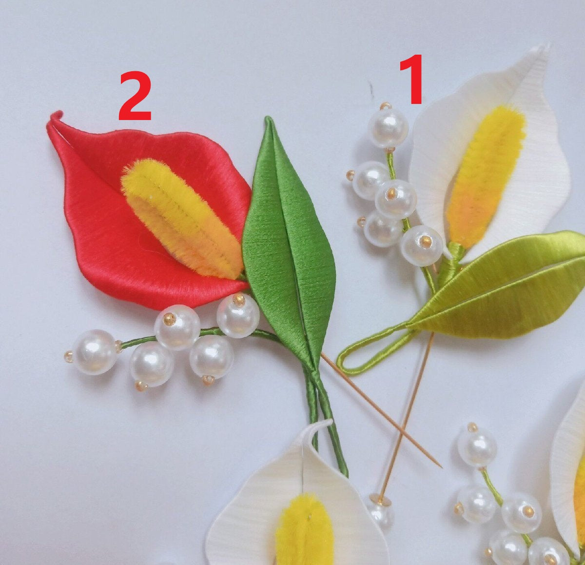 Handmade Thread-Wrapped Calla Lily Brooch - Artisanal Chanhua Floral Pin