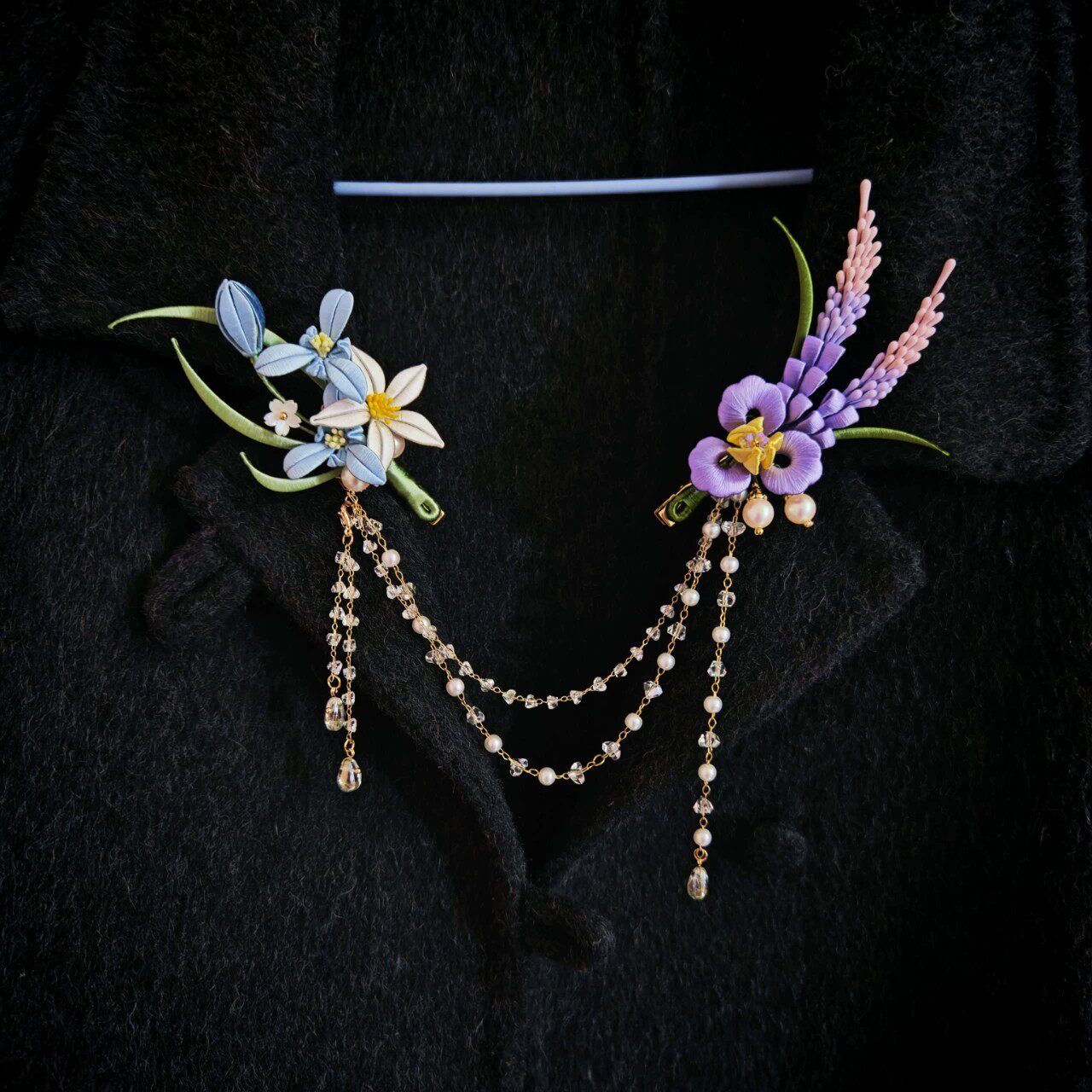 Handmade Chanhua Dual Flower Brooch Set - Daily, Wedding & Banquet