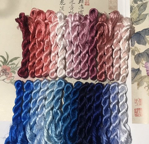 80m Suzhou Embroidery Untwisted Mulberry Silk Thread(#青花粉黛 80m*29)