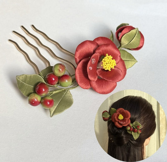 Camellia Series Hair Comb Chanhua Materials Flowers DIY Kit - Include Detailed Video Tutorial