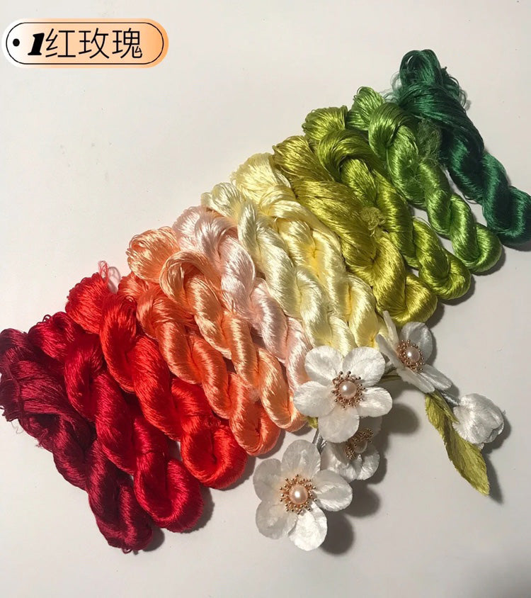 80m Suzhou Embroidery Untwisted Mulberry Silk Thread(#红玫瑰 80m*12)