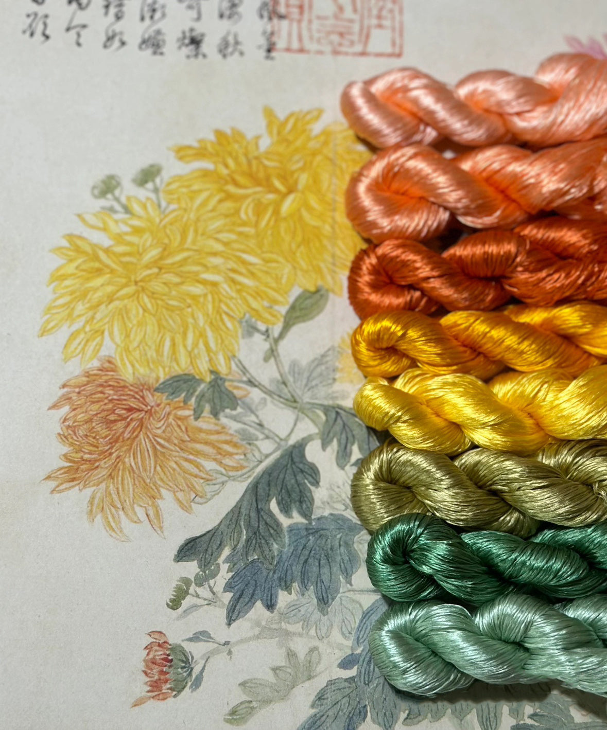 80m Suzhou Embroidery Untwisted Mulberry Silk Thread(#复古烟花菊 80m*8)