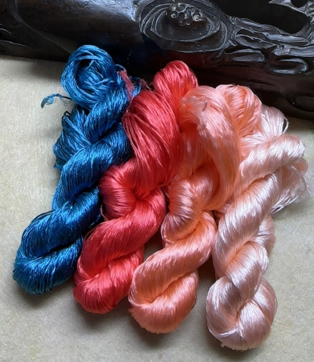 80m Suzhou Embroidery Untwisted Mulberry Silk Thread(#牡丹花 80m*4)