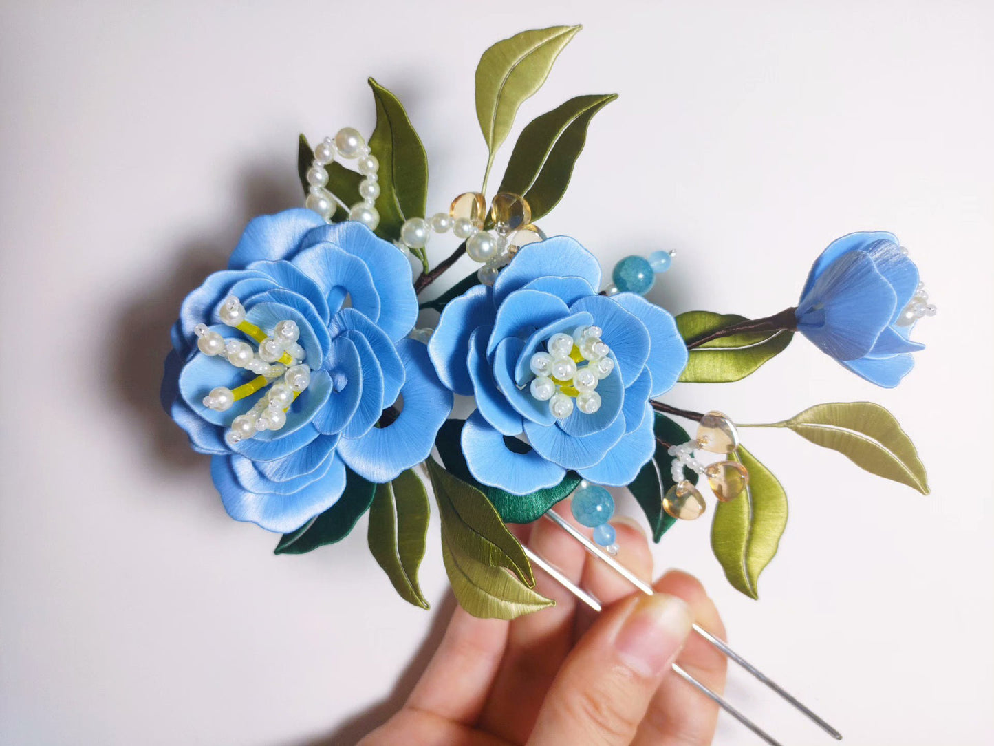 Blue Peony Bespoke Hairpin - Silk Hairpin(Chanhua)