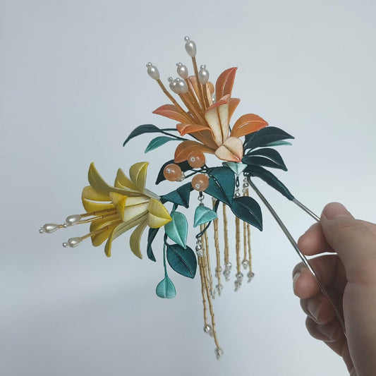 Two Colors Flower Bespoke Hairpin - Silk Hairpin(Chanhua)