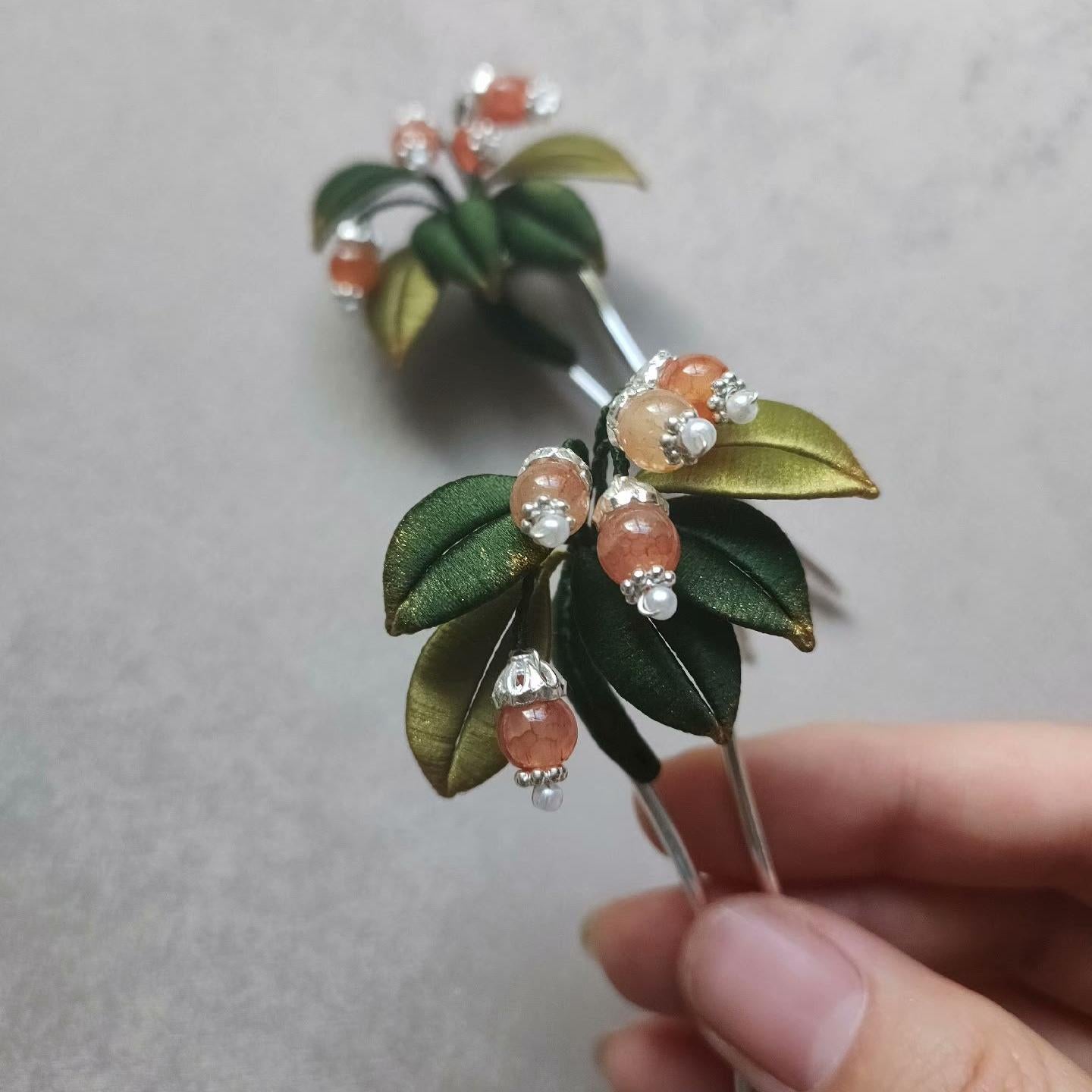 Red Fruit Handmade Hairpin - Silk Hairpin(Chanhua)