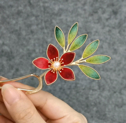 Red Flower Bespoke Hairpin - Silk Hairpin(Ronghua)