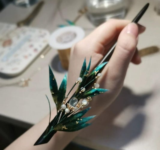 Bamboo Leaves Bespoke Hairpin - Silk Hairpin(Ronghua)