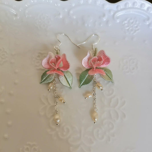 Rose Bespoke Earrings - Silk Earrings(Chanhua)